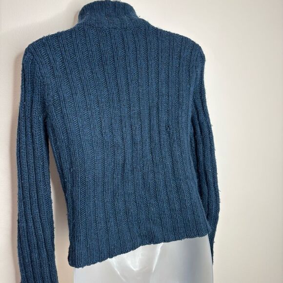 Abercrombie & Fitch Y2K Lambs Wool Blend full zip navy  Cableknit Cardigan small - Picture 5 of 8